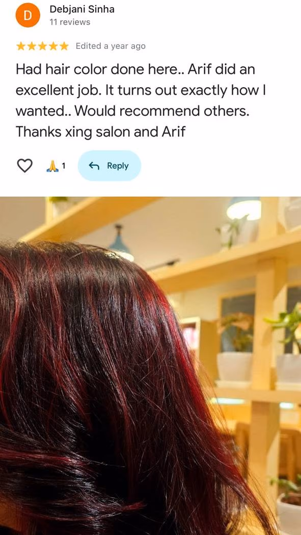 Google review — Debjani Sinha, hair color