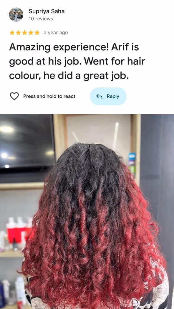 Google review — Supriya Saha, hair colour